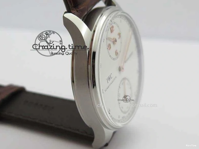 MIROTIME 0427 Sustainable Portuguese IW5444 SS White Dial RG Numbers On Brown Leather Strap A 7256